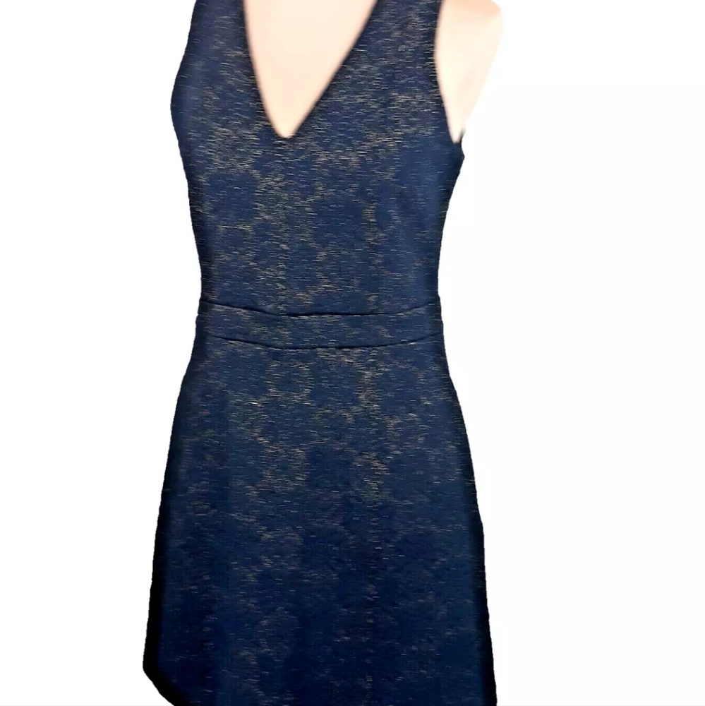 Michael Kors Jacquard Dress Women's Size Medium Petite Pockets Blue Gold New
